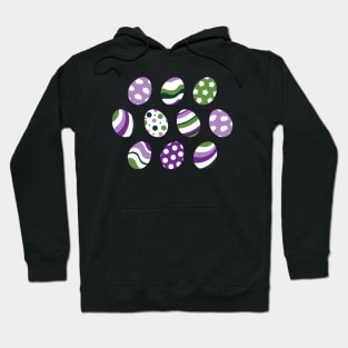 Egg Pattern | Purple Green | Stripes Clouds Flowers Dots | Black Hoodie